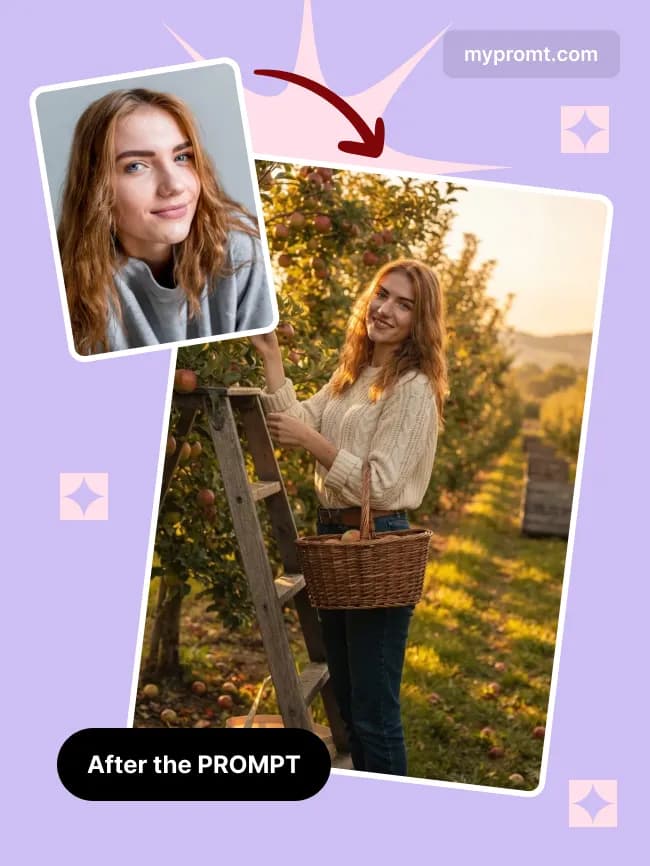 Apple orchard ladder portrait — example 2