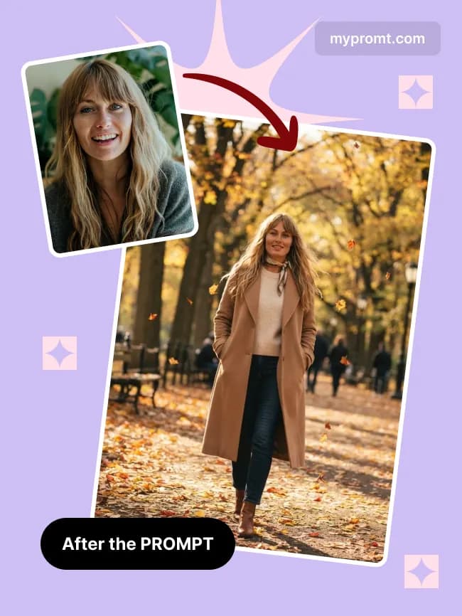 Autumn park trench coat portrait — example 2