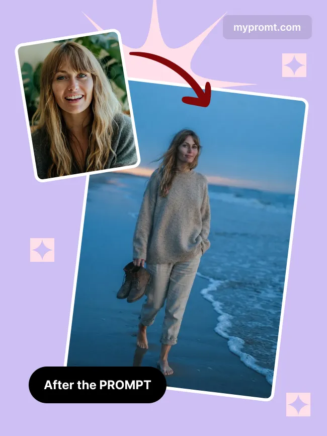 Blue hour beach portrait — example 2