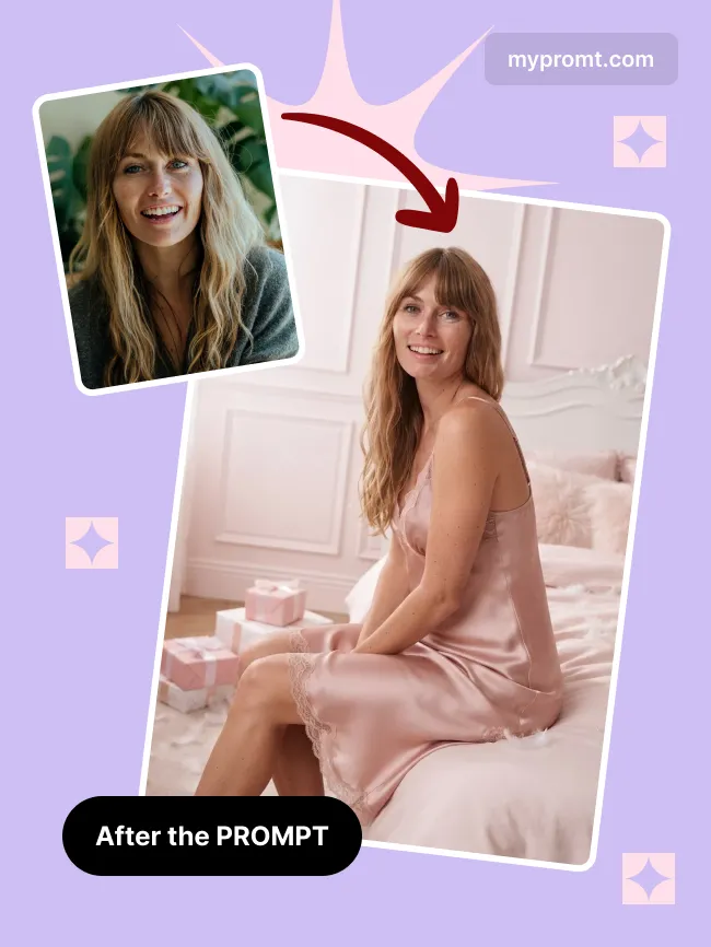 Blush satin bedroom portrait — example 2