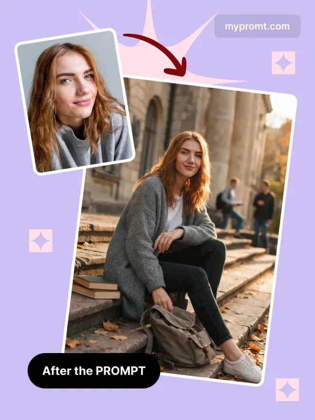 Campus autumn steps portrait — example 2