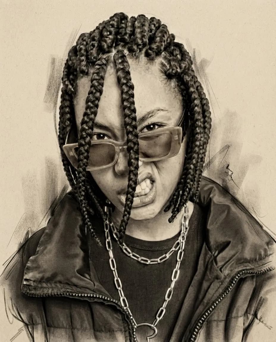 Charcoal portrait on kraft paper — AI prompt result (after)