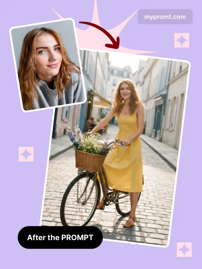 City bike summer street portrait — example 2