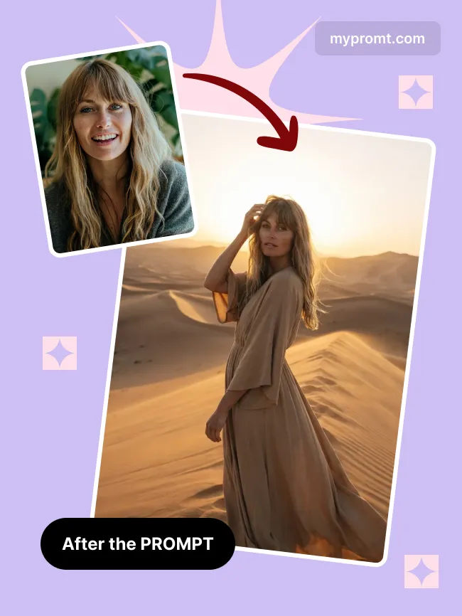 Desert dunes sunset portrait — example 2