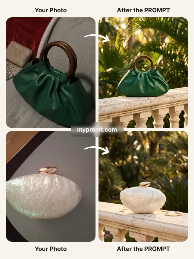 Designer handbag in a tropical palm garden — example 2