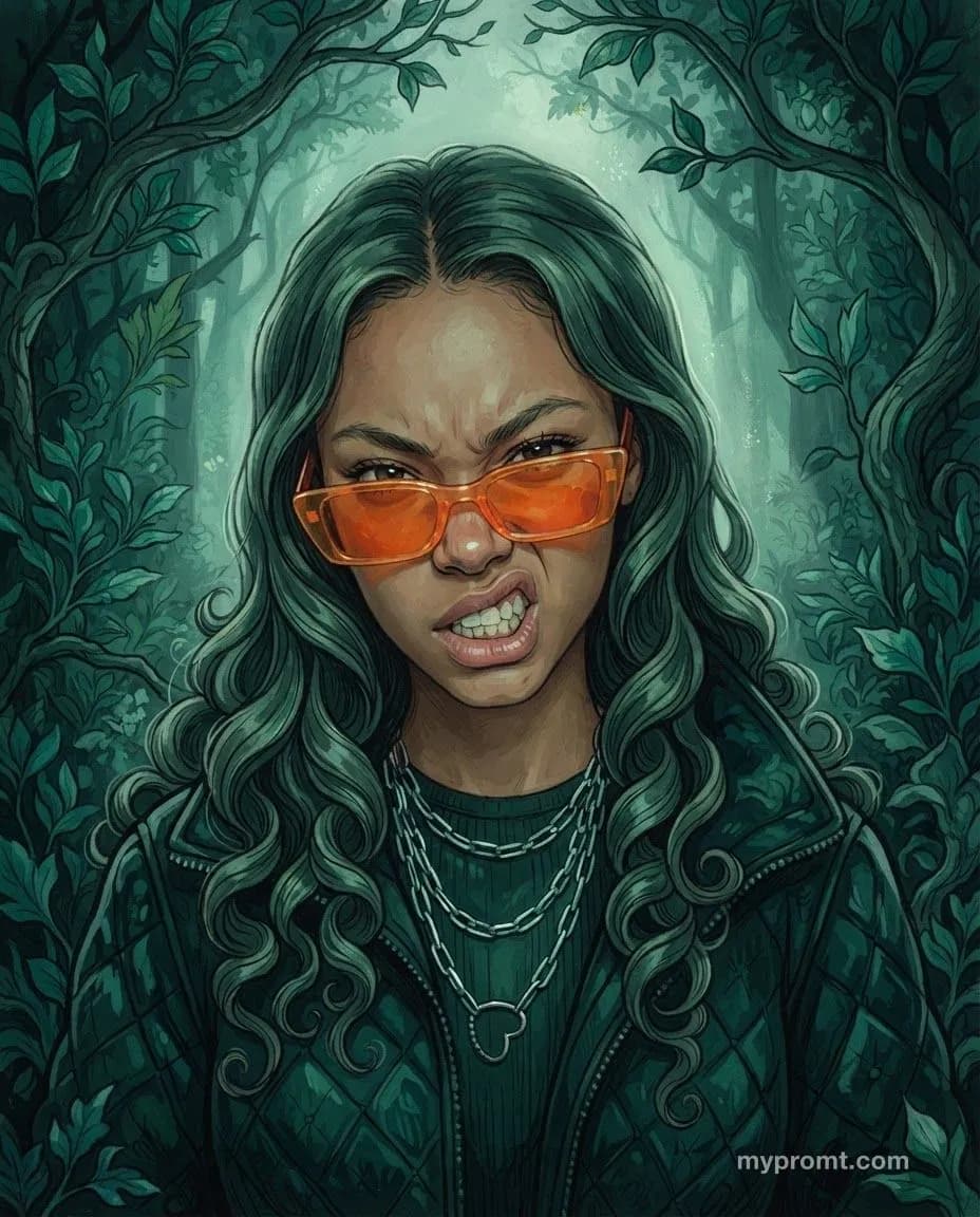 Emerald forest cel illustration — AI prompt result (after)