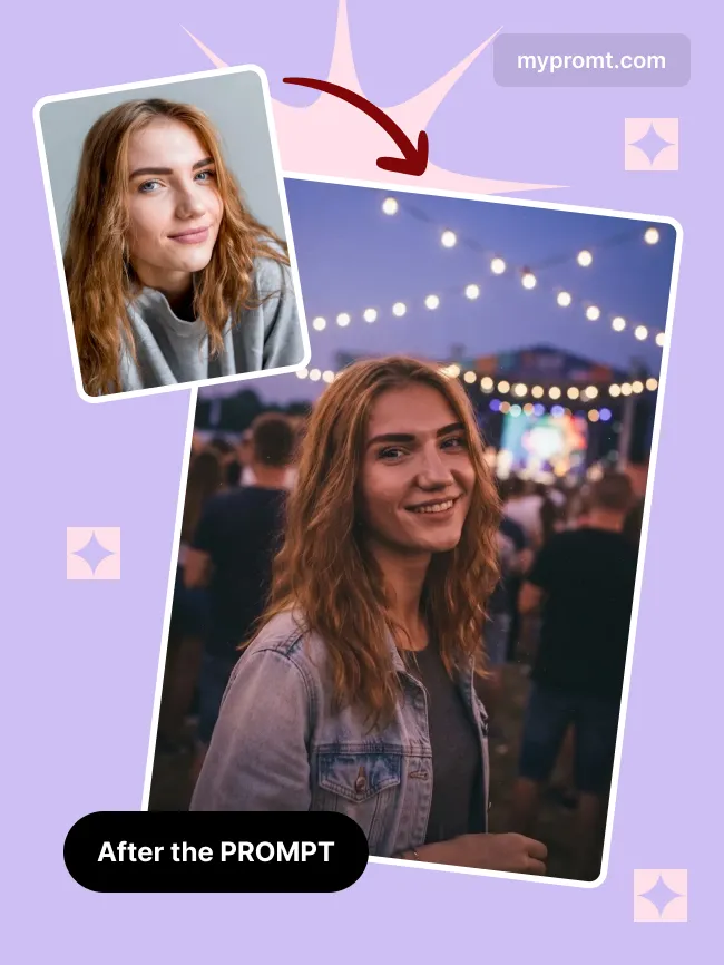 Festival dusk string lights portrait — example 2