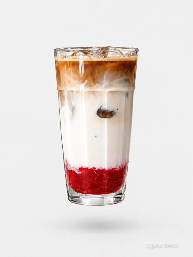 The same iced drink floating against a plain light background with a soft contact shadow