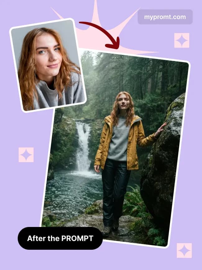 Forest waterfall mist portrait — example 2