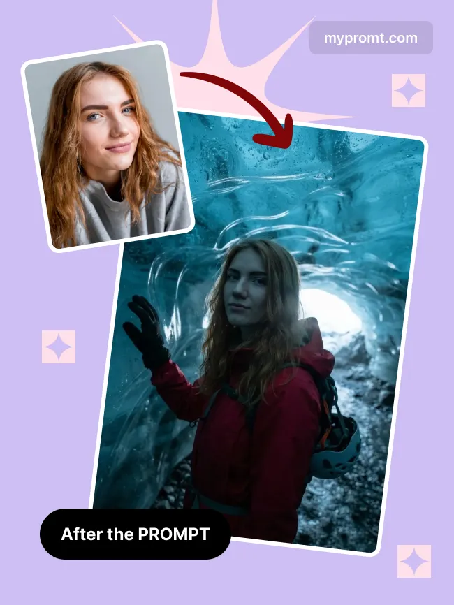 Glacier ice cave portrait — example 2