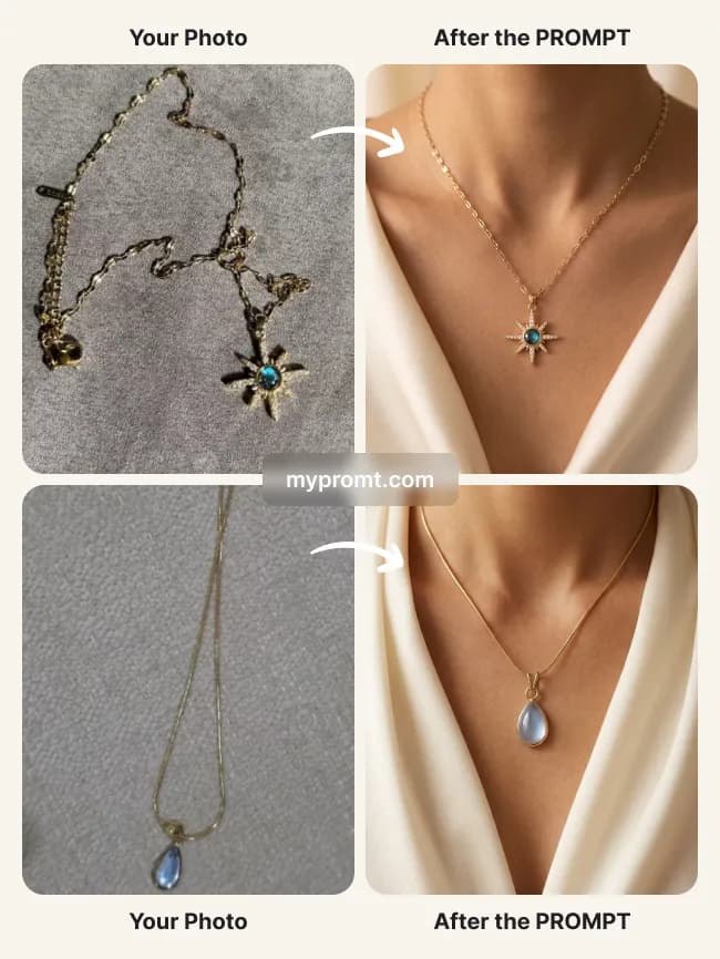 Gold pendant necklace jewelry campaign — example 2