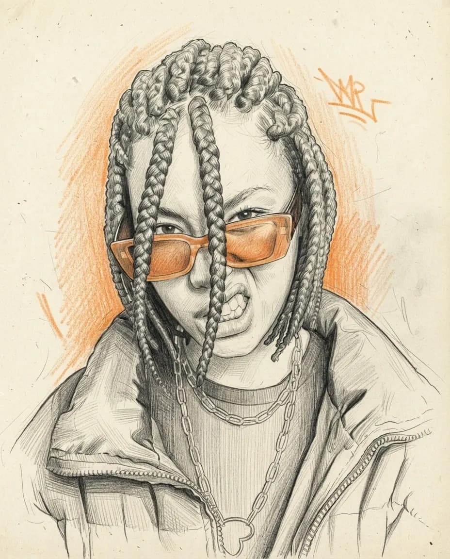 Graphite sketch with colour accent — AI prompt result (after)