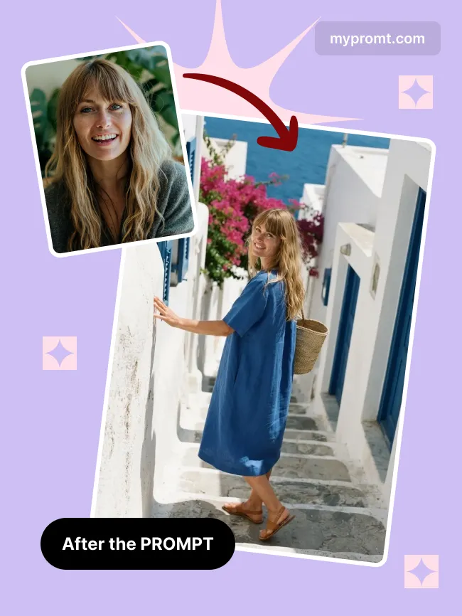 Greek island stairway portrait — example 2