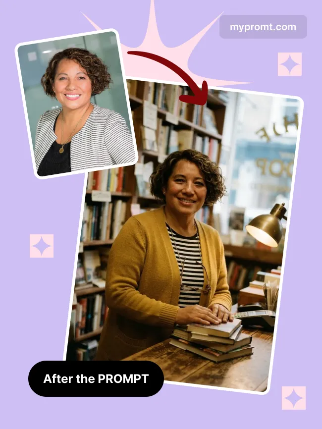 Independent bookshop counter portrait — example 2