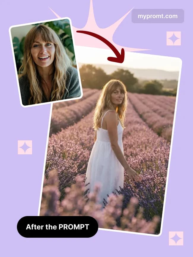 Lavender field backlit portrait — example 2