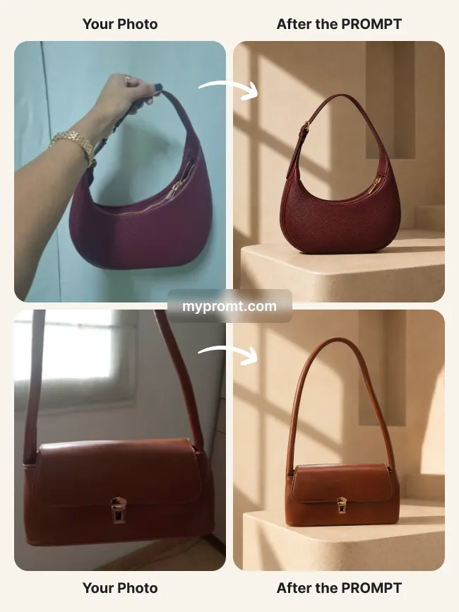 Luxury handbag campaign on a stone pedestal — example 2