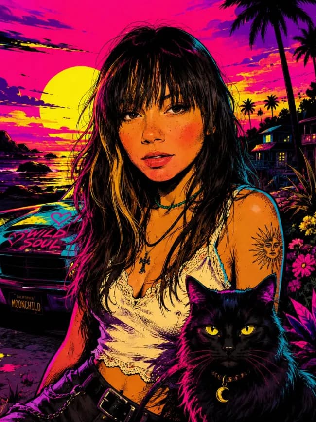 Neon comic editorial portrait — AI prompt result