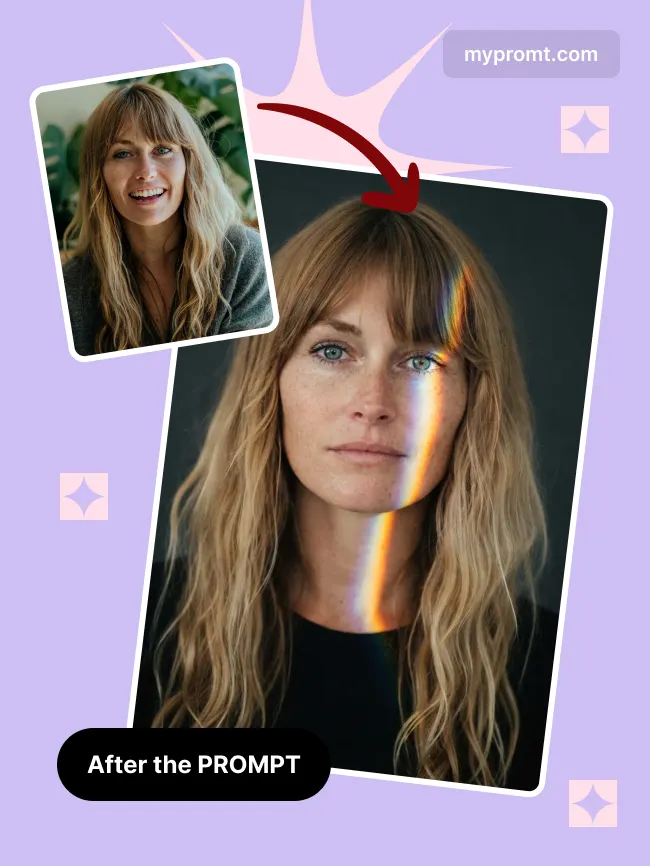Prism rainbow light selfie — example 2