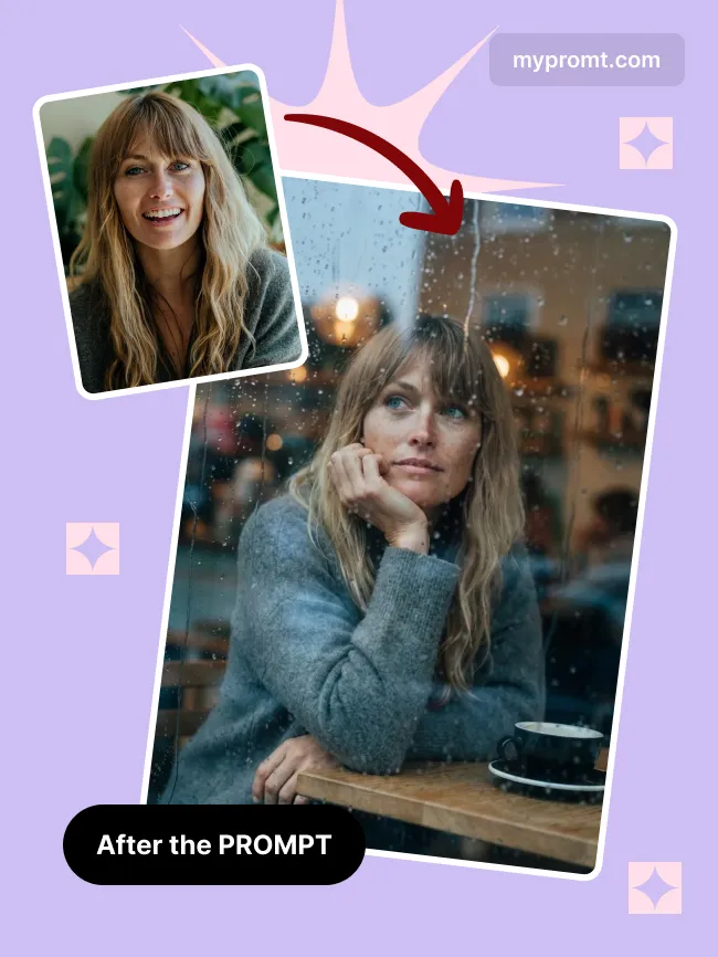 Rainy window cafe portrait — example 2