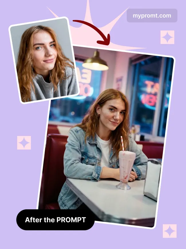 Retro diner booth portrait — example 2
