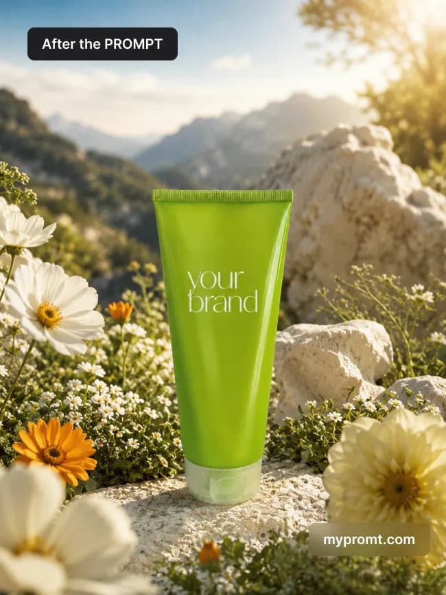 Skincare campaign in an alpine wildflower garden — example 2