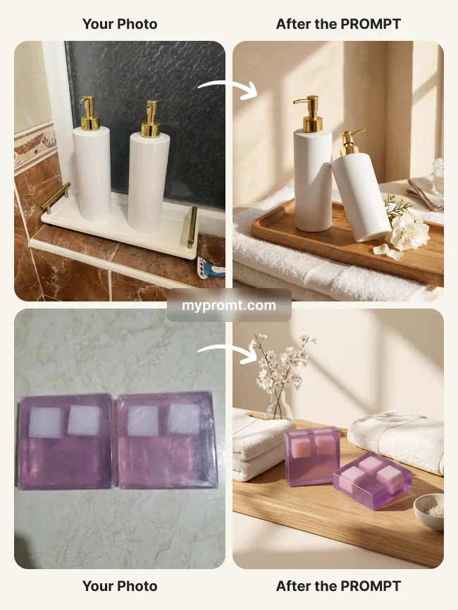 Skincare still life on a spa bath tray — example 2