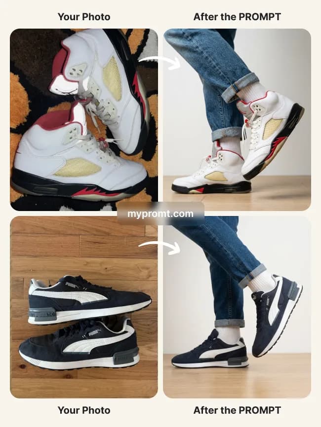 Sneakers on feet studio lookbook shot — example 2