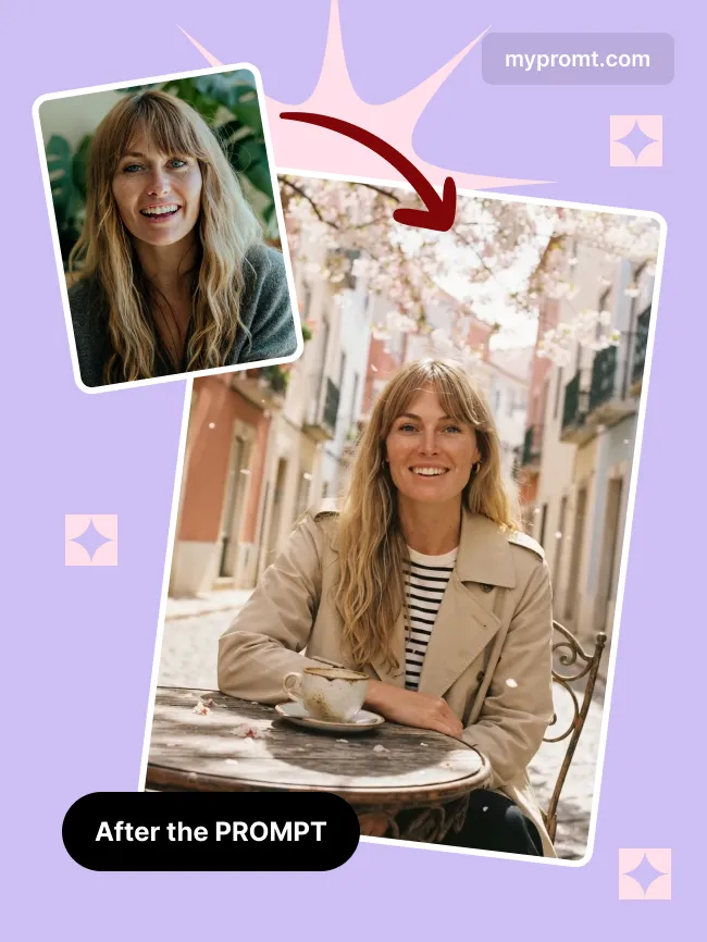 Spring blossom street cafe portrait — example 2