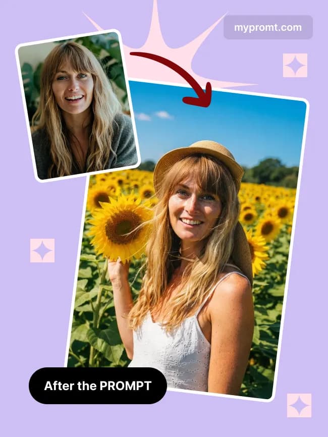 Sunflower field midday portrait — example 2