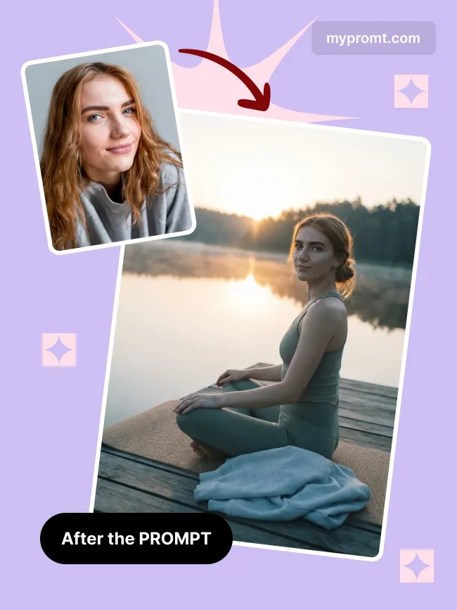 Sunrise pier yoga portrait — example 2