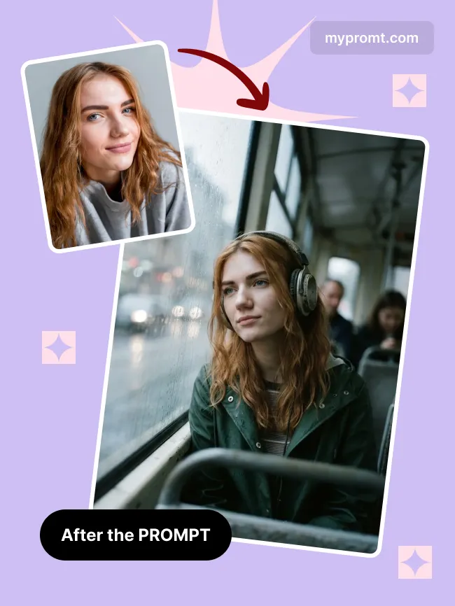 Tram window rain portrait — example 2