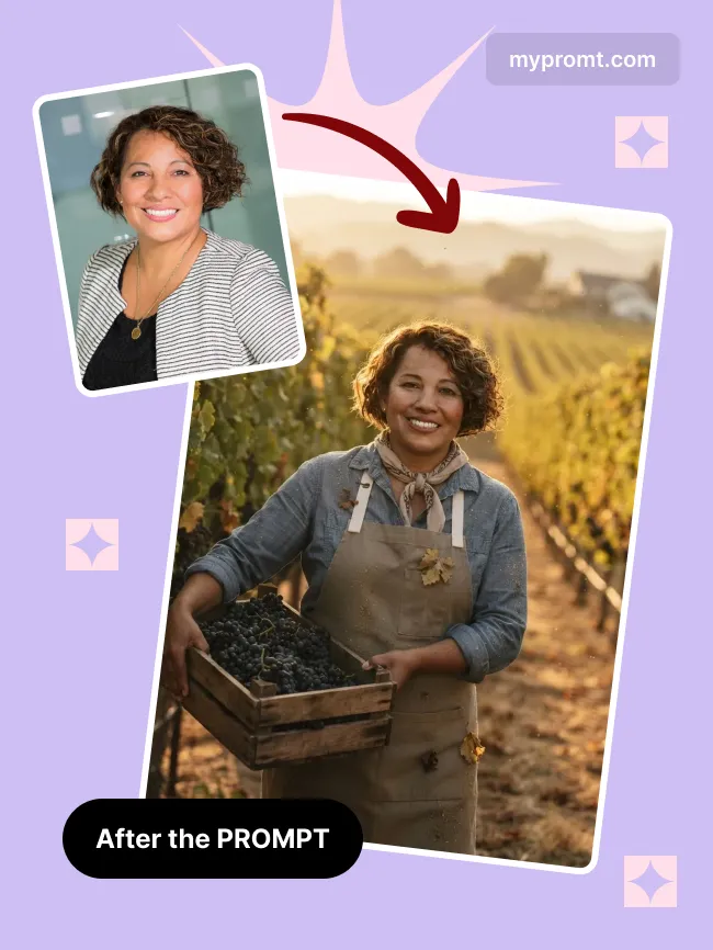 Vineyard harvest golden hour portrait — example 2