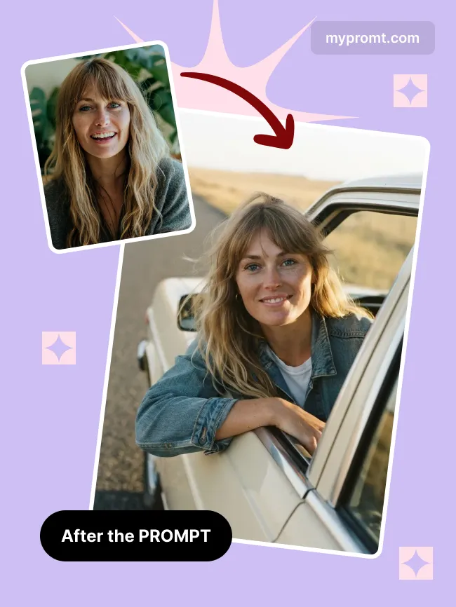 Vintage road trip car portrait — example 2