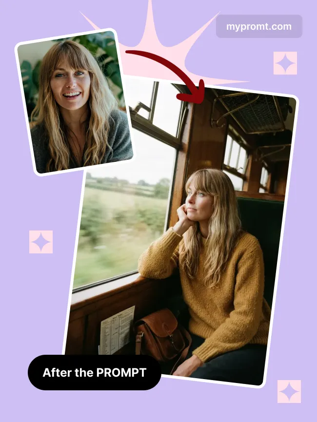 Vintage train compartment portrait — example 2